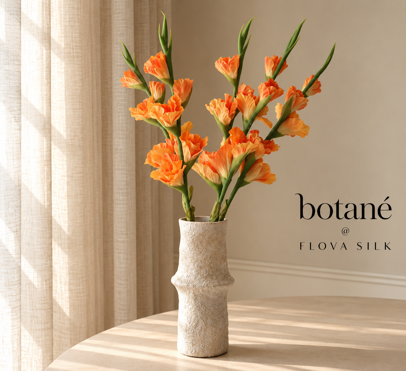 Luxury artificial gladiolus flower arrangement by Botané at FLOVA SILK, featuring elegant gladiolus stems and realistic floral details.