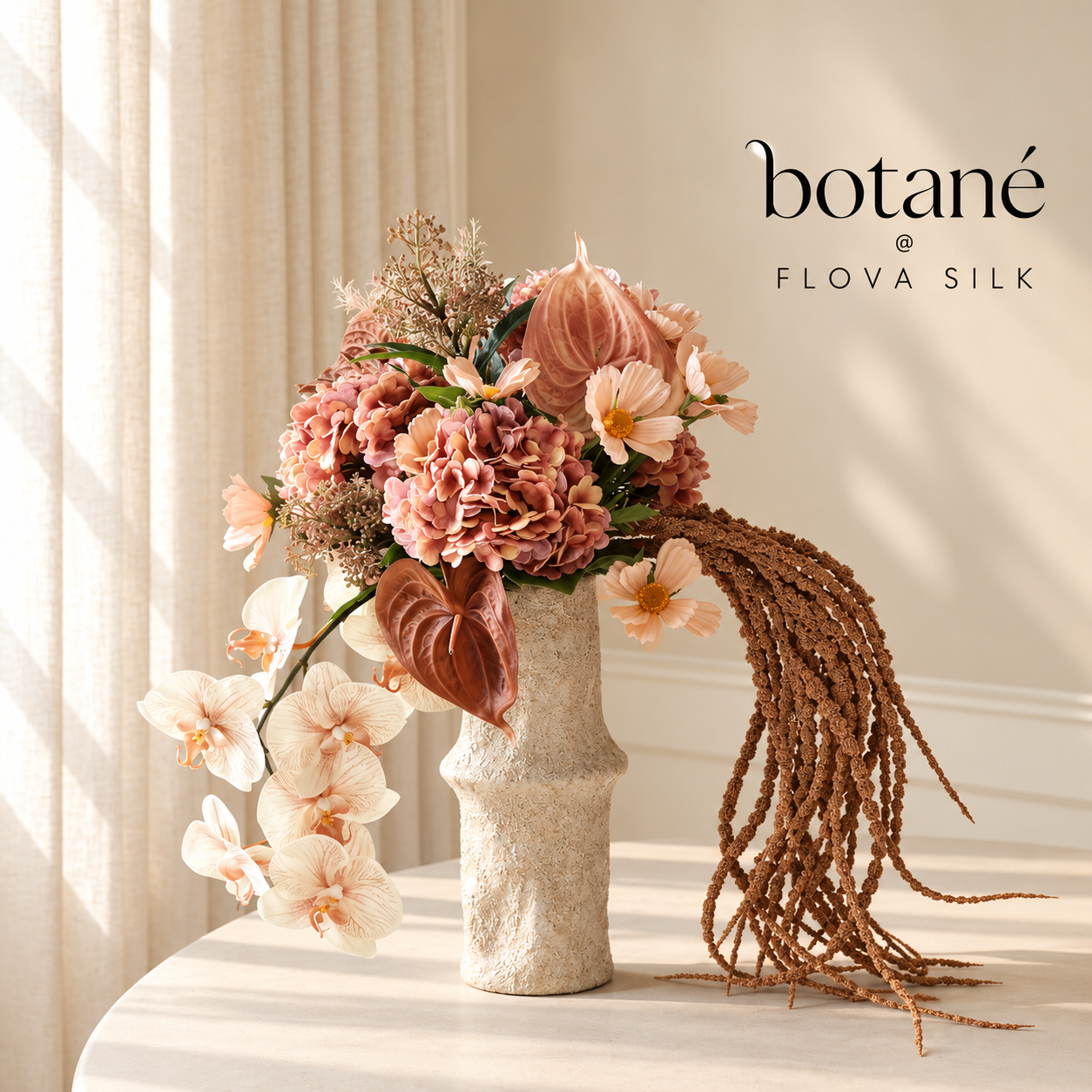 Poppy Spritz colourful silk poppy bouquet by Botané at FLOVA SILK displayed as a cheerful floral arrangement in a stylish modern interior.